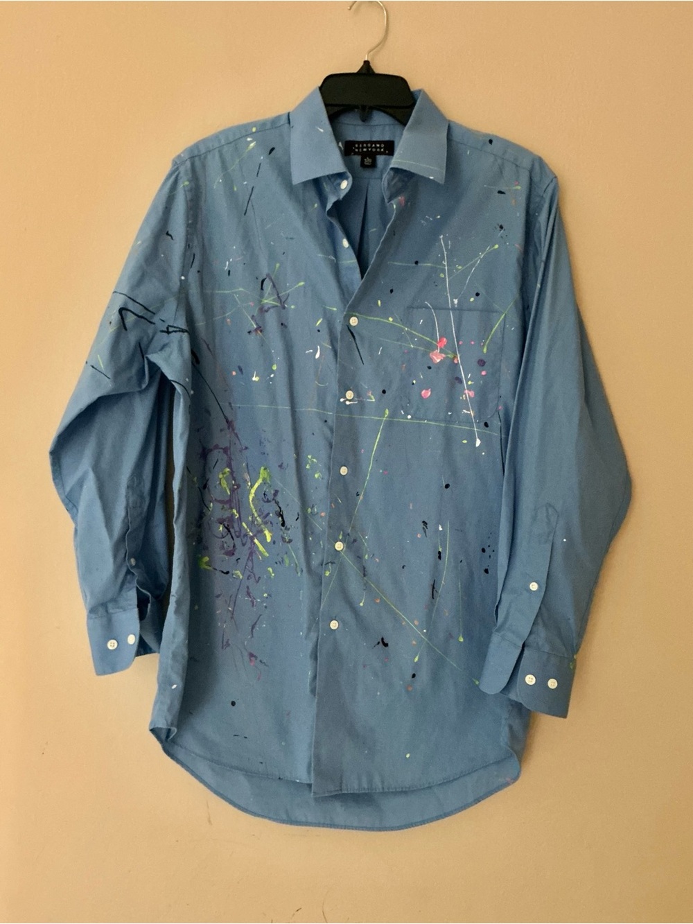 Men's Light Blue Paint-Splash Button-Down Shirt